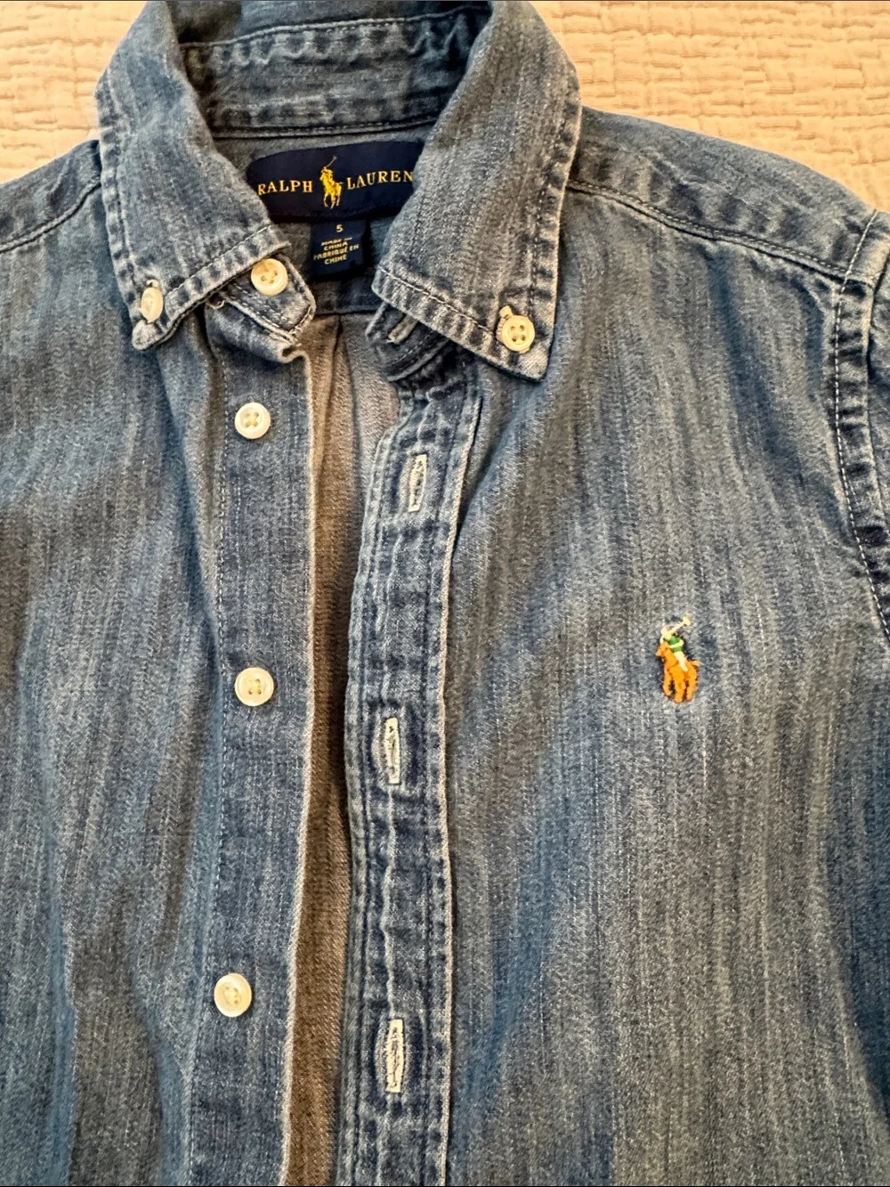 Ralph Lauren Blue Denim Button-Down Shirt with Pony Logo